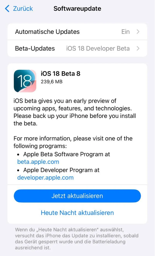 沔城回族镇苹果手机维修分享苹果 iOS / iPadOS 18 开发者预览版 Beta 8 发布 